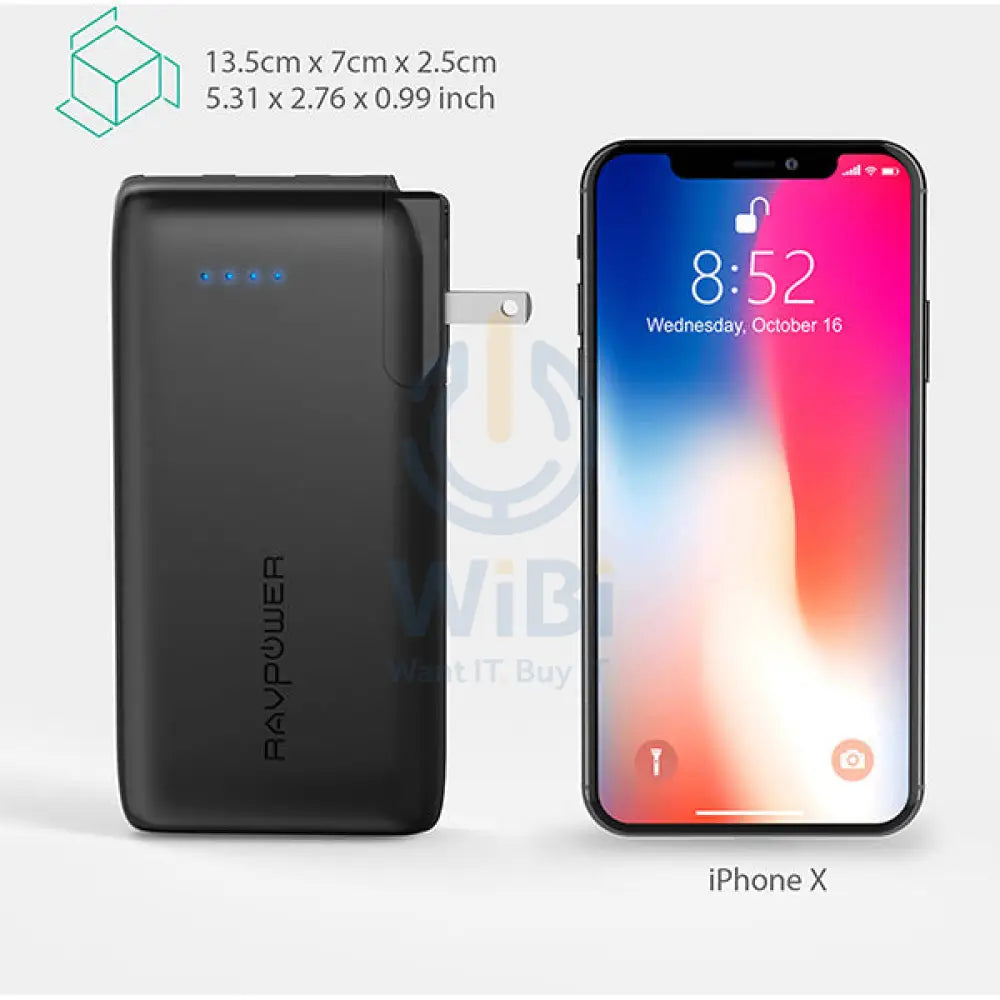 RavPower10000mAh Power Bank With EU & UK Adapter Black (Built-In US Plug) Accessories > Power Adapters