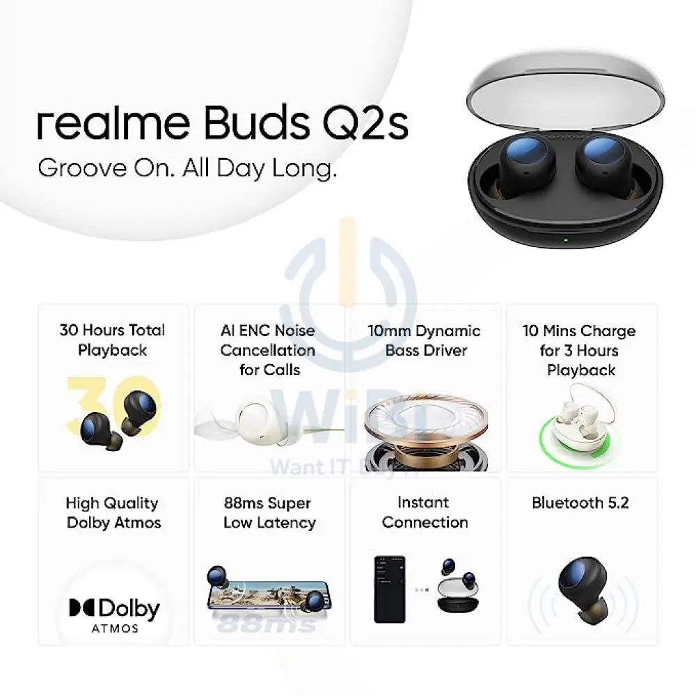 Realme Buds Q2s Bluetooth Truly Wireless in Ear Earbuds – Black Accessories > Audio > Headphones