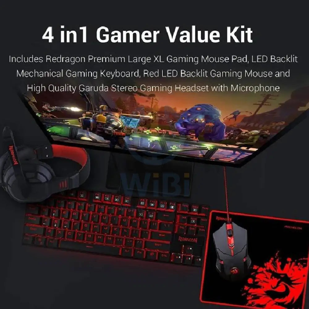 Redragon K552-BB 4 in 1 Mechanical Gaming Combo - 3200 DPI / LED Backlit / Black - KeyBoard Mouse Headset & Mouse Pad