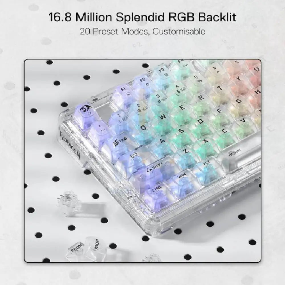 Redragon K649 ELF PRO 3-Mode RGB Mechanical Keyboard - Wired / Wireless / 82 Keys / Transparent - Keyboard Accessories
