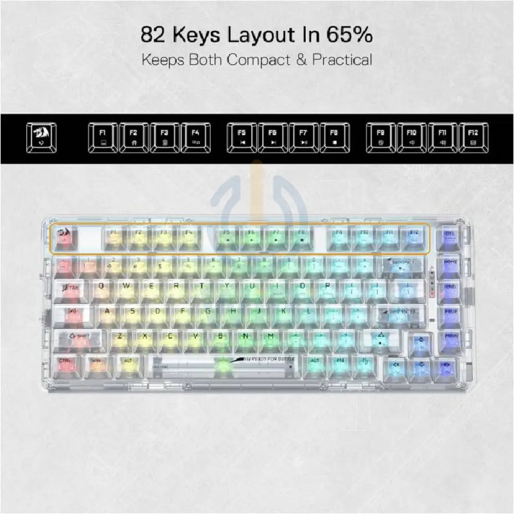 Redragon K649 ELF PRO 3-Mode RGB Mechanical Keyboard - Wired / Wireless / 82 Keys / Transparent - Keyboard Accessories