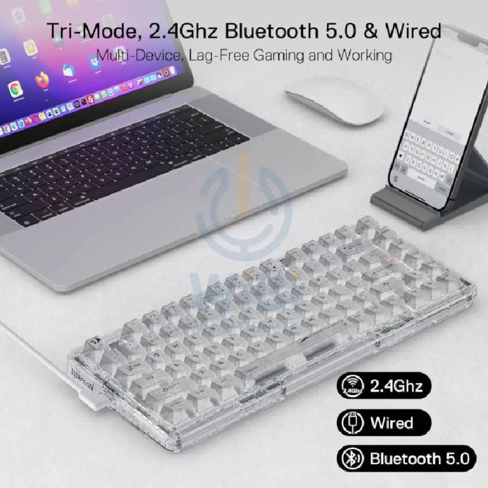Redragon K649 ELF PRO 3-Mode RGB Mechanical Keyboard - Wired / Wireless / 82 Keys / Transparent - Keyboard Accessories