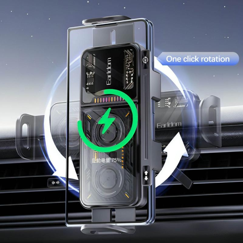 Earldom WC81 Car Magnetic Wireless Charger Phone Holder - 15W / Black
