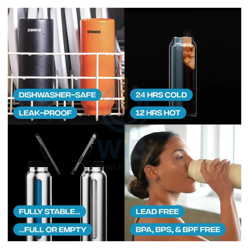 Ringo Insulated Water Bottle With Phone Holder - 950ml / Orange Accessories > Outdoor & Travel