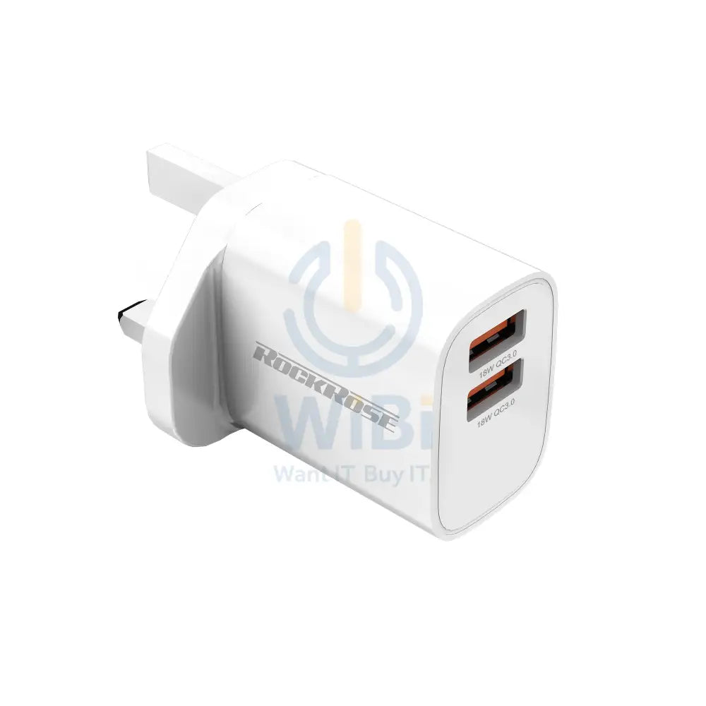 Rockrose 18W Dual Port Travel Charger QC 3.0 Quick Charger With 1M 2.4A Quick Charge & Data Sync Lightning Cable