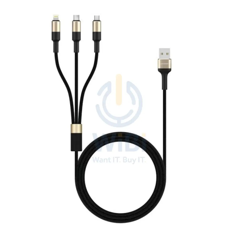 RockRose Acacia 3A Max Fast Charge 3-In-1 - 1M / Black / Gold Accessories > Cables & Converters > Cables