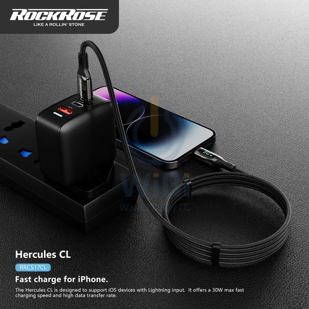 RockRose Transparent 27W Fast Charging Cable with Digital Power Display USB-C to Lightning - Black Accessories > Cables