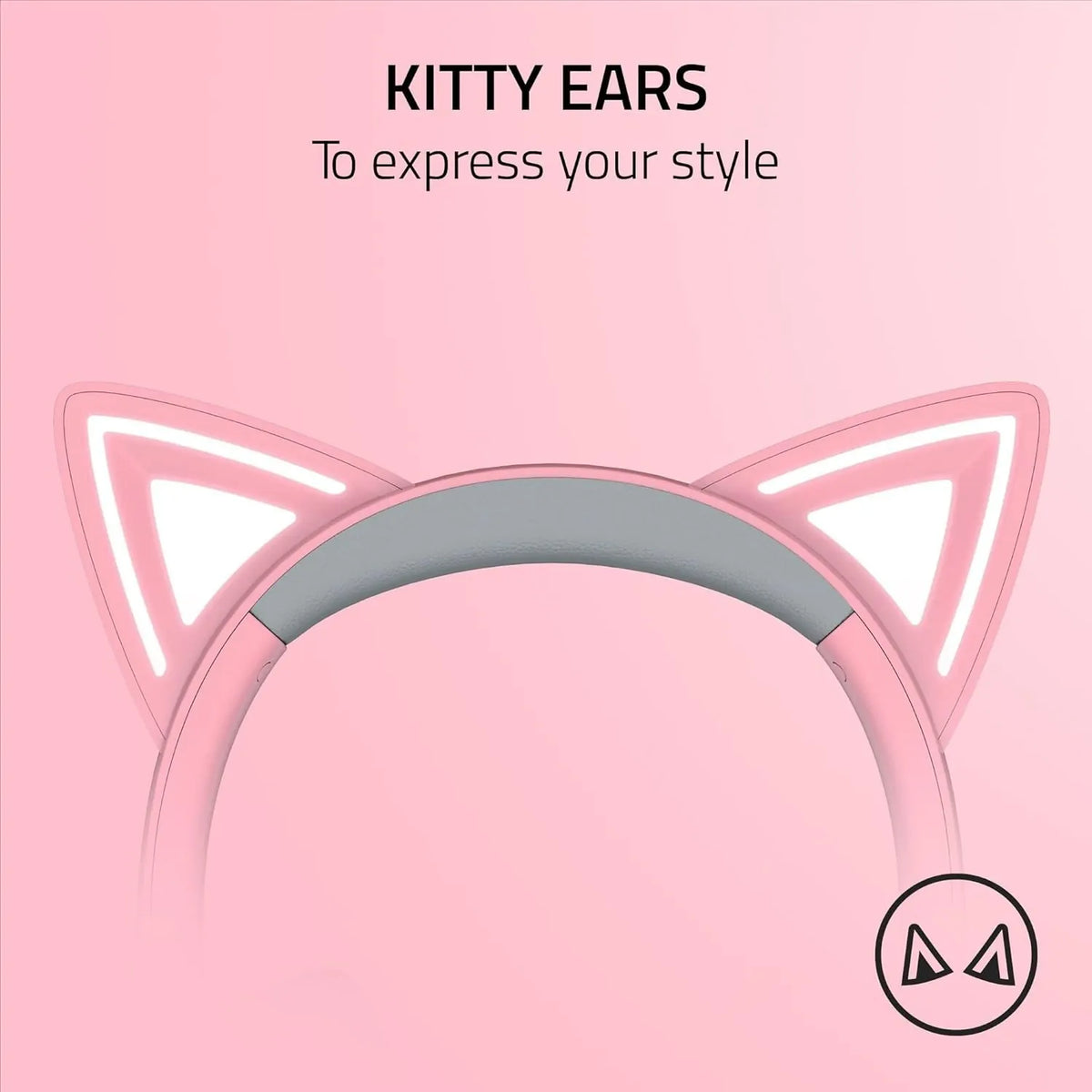 Razer Kraken Kitty V2 USB Wired RGB Gaming Headset With Chroma Kitty Ears - Stream Reactive Lighting / Quartz Pink