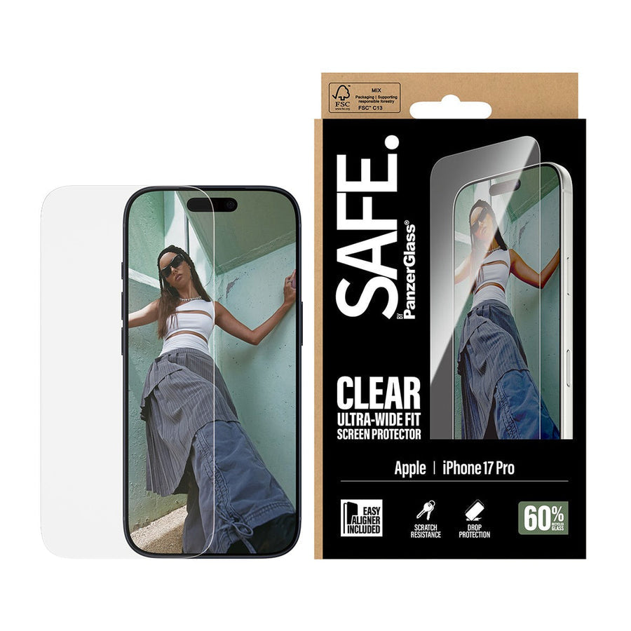 PanzerGlass® EasyAligner silkprint Ultra- Wide Fit Screen Protector For iPhone 17 Pro - Clear