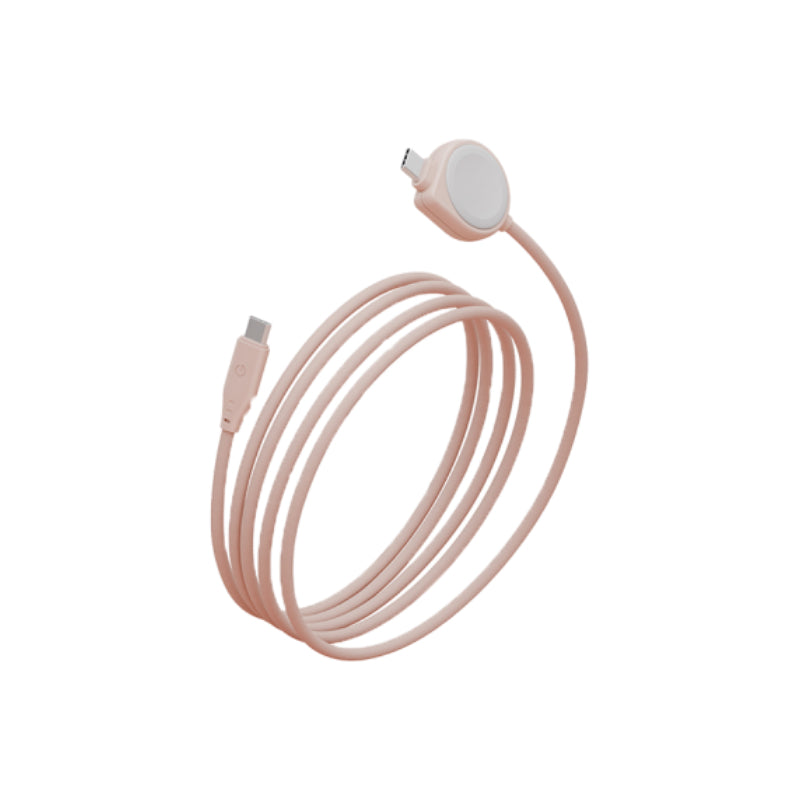 Energea Flow Duo (2In1) Cable - 1.5M / USB-C to USB-C With Apple Watch Charger / 480Mbps / 60W - Pink