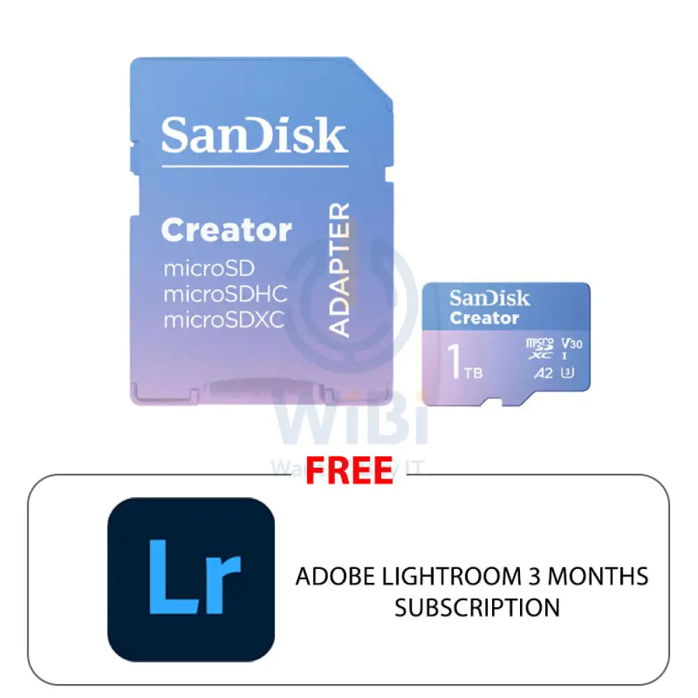 SanDisk Creator microSD Card with Adapter - 1TB / Up to 190MB/s / Adobe Lightroom 3-Months Subscription Storage >