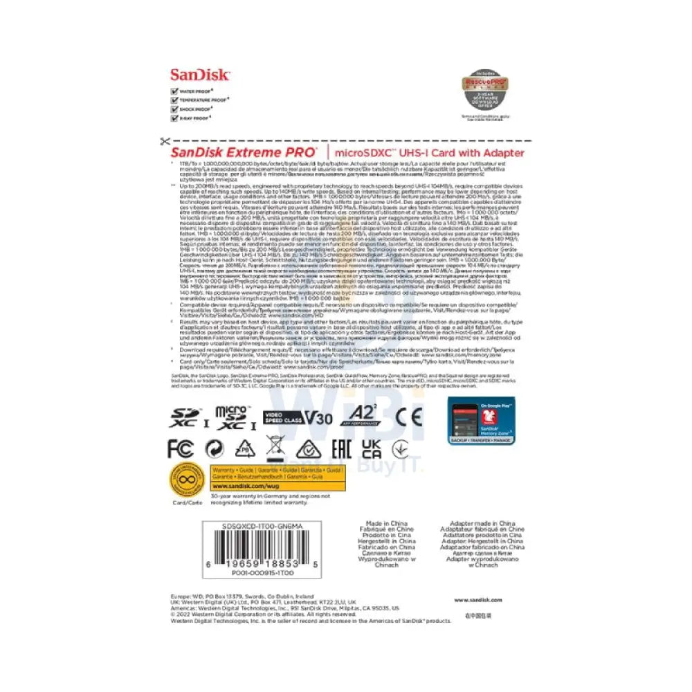 SanDisk Extreme PRO microSDXC UHS-I CARD with Adapter - 1TB / Up to 200 MB/s Storage > Memory Cards
