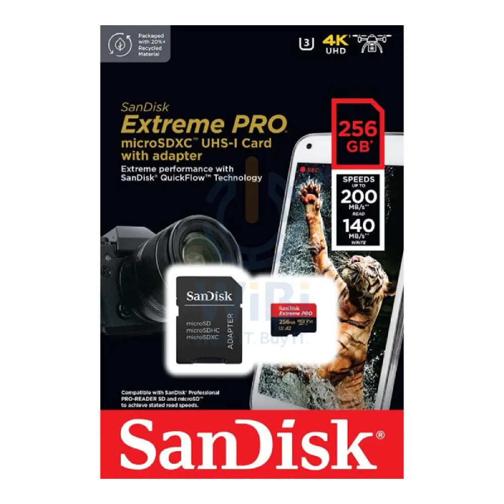 SanDisk Extreme PRO microSDXC UHS-I CARD with Adapter - 256GB / Up to 200 MB/s Storage > Memory Cards