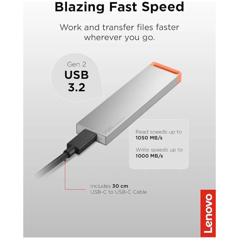 Lenovo PS8S Portable SSD - 512GB / up to 1050 MB/S / USB-C / Cool Grey