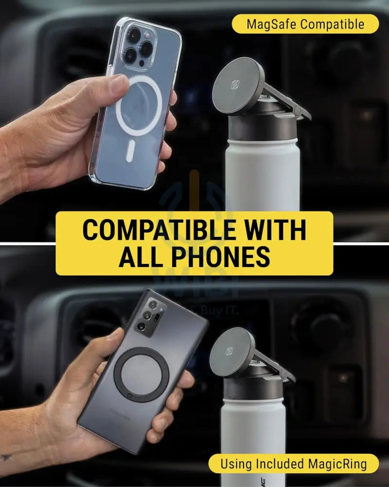 Scosche MagicMount Flask 22oz (650 ml) Stainless Steel Insulated Water Bottle with Magnetic Cell Phone Holder and