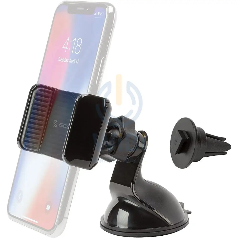 Scosche Suction Cup Mount with Vent Clips / Window Mount Dashboard Vent / 360 rotation for Mobile Devices 3-in-1