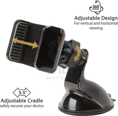 Scosche Suction Cup Mount with Vent Clips / Window Mount Dashboard Vent / 360 rotation for Mobile Devices 3-in-1