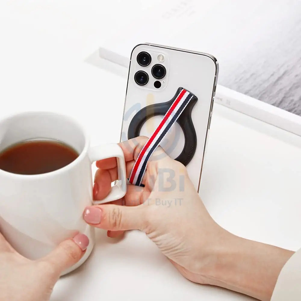 Sinjimoru M-Mini Grip Magnetic Wool-Band Phone Grip Holder for Apple MagSafe Case - Black/White Accessories > Mobiles &