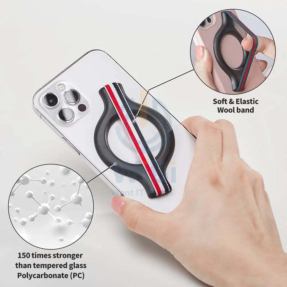 Sinjimoru M-Mini Grip Magnetic Wool-Band Phone Grip Holder for Apple MagSafe Case - Black/White Accessories > Mobiles &