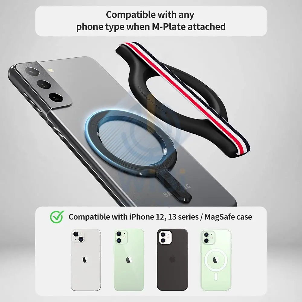 Sinjimoru M-Mini Grip Magnetic Wool-Band Phone Grip Holder for Apple MagSafe Case - Black/White Accessories > Mobiles &