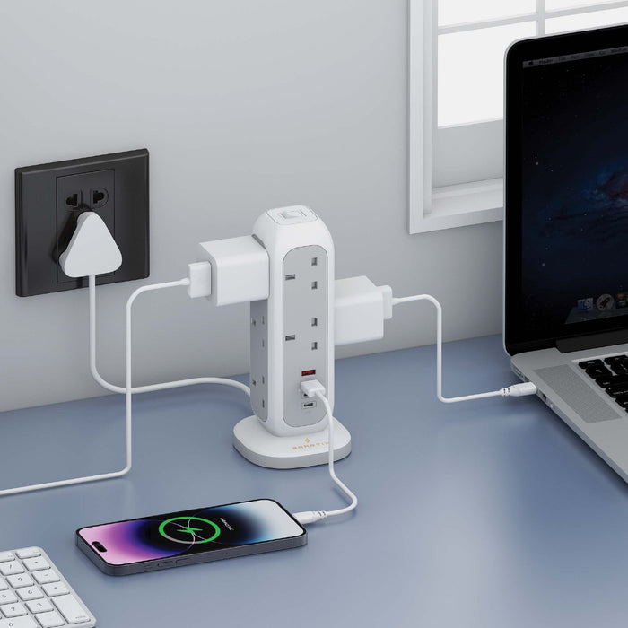 Smartix Premium 15-in-1 Power Tower - 11 Way / USB-C / USB-A / 10 Meter