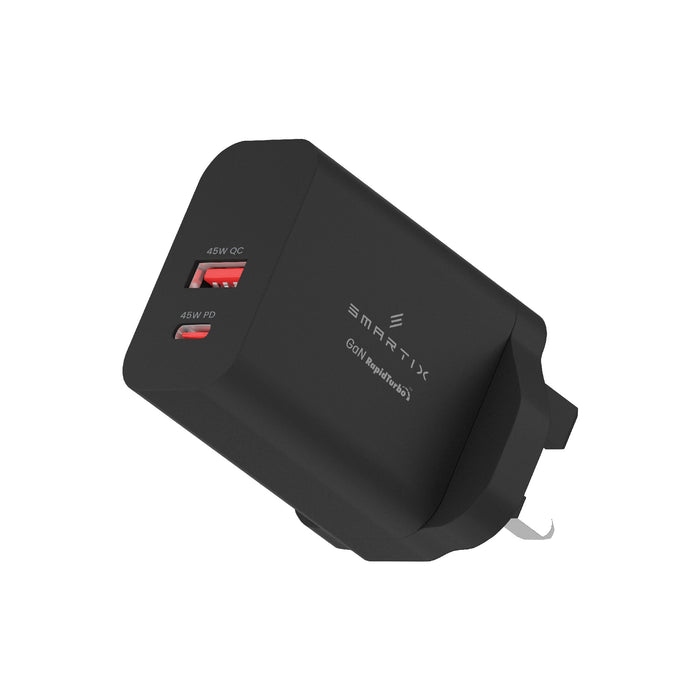 Smartix Premium GaN Wall - 45W / USB-A / USB-C / Black