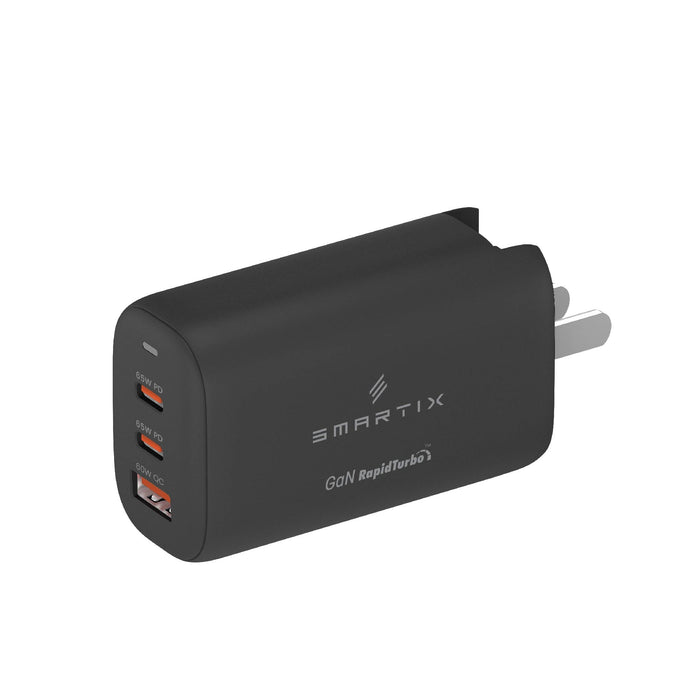 Smartix Premium  GaN Wall Adapter - 65W / USB-A / USB-C / Black