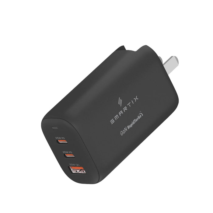 Smartix Premium  GaN Wall Adapter - 65W / USB-A / USB-C / Black