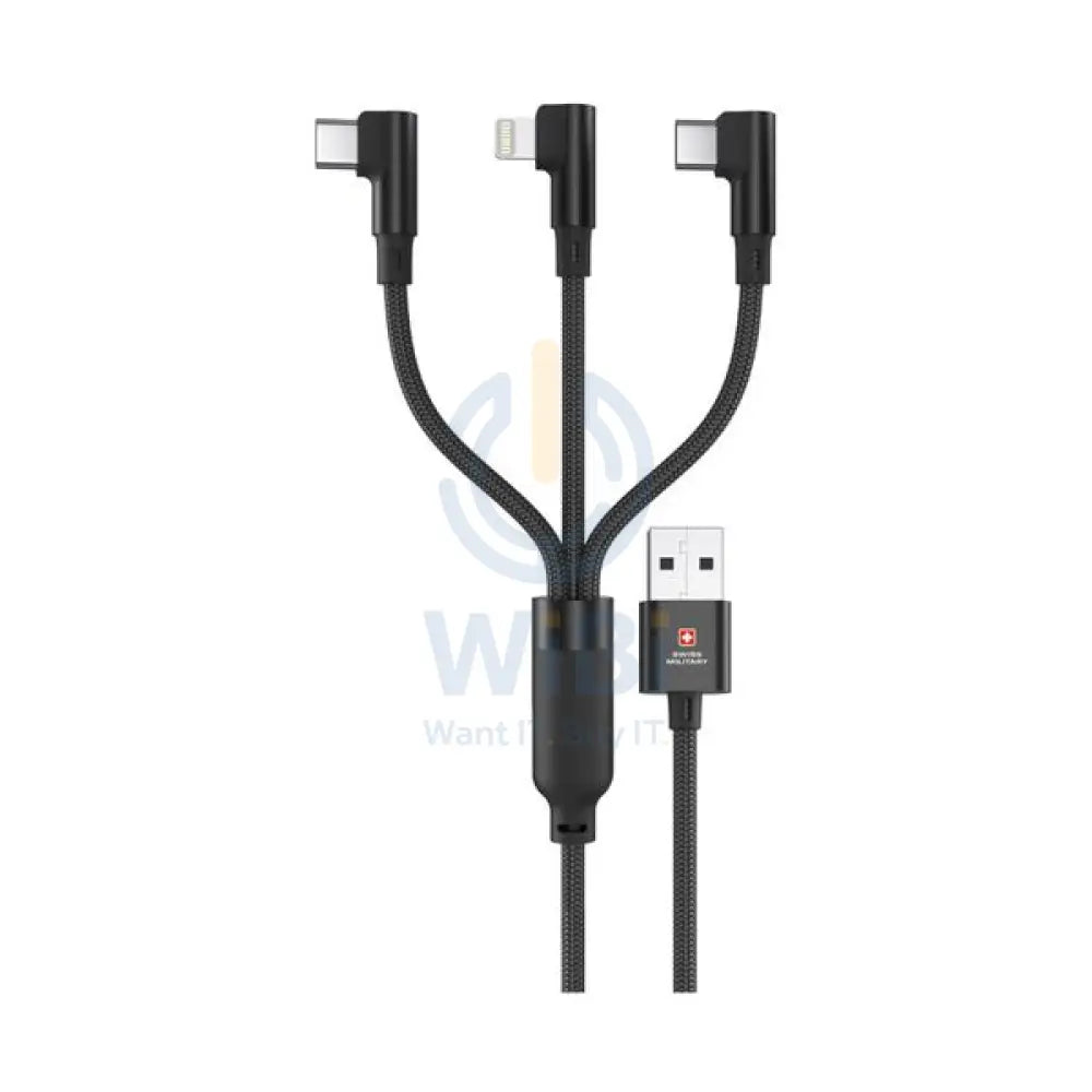 Swiss Military Braided USB-A To 3-In-1 Cable - 2 Meter / Black Accessories > Cables & Converters > Cables
