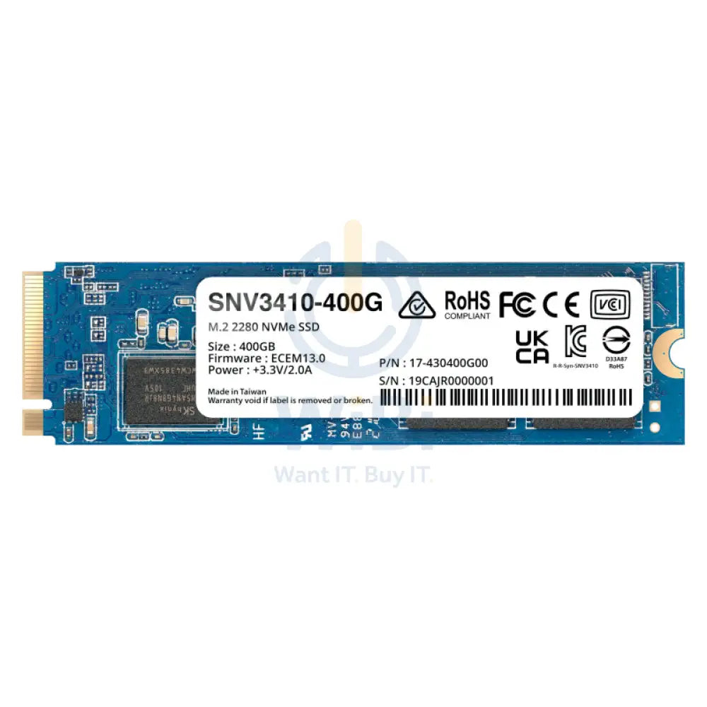 Synology SNV3400 Series M.2 NVMe SSD - 400GB / M.2 2280 / PCIe 3.0 - SSD (Solid State Drive) Storage > Solid State Drive