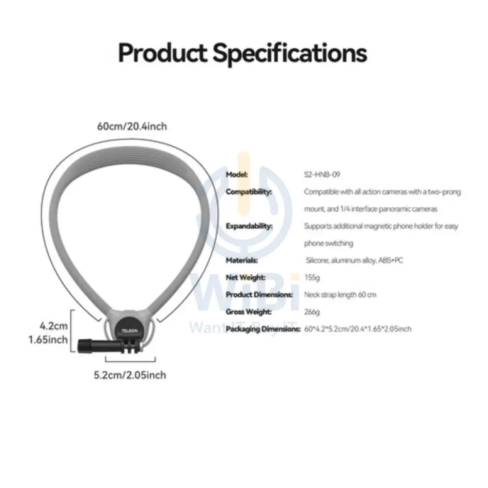 TELESIN Action Camera Neck Holder SE 2.0 - Gray Accessories > Mobiles & Tablets > Mobiles > Mobile Holder / Stands