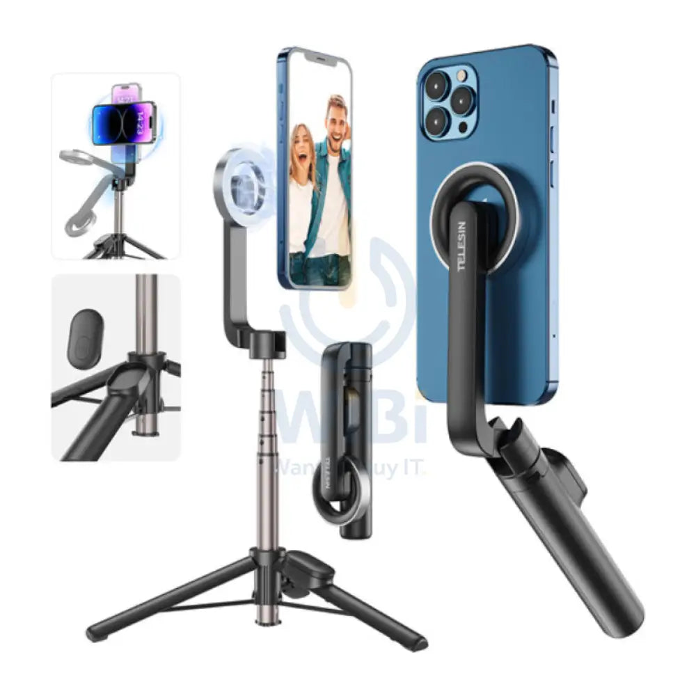 TELESIN Magnetic Bluetooth Selfie Stick - Black Accessories > Mobiles & Tablets > Mobiles > Mobile Holder / Stands