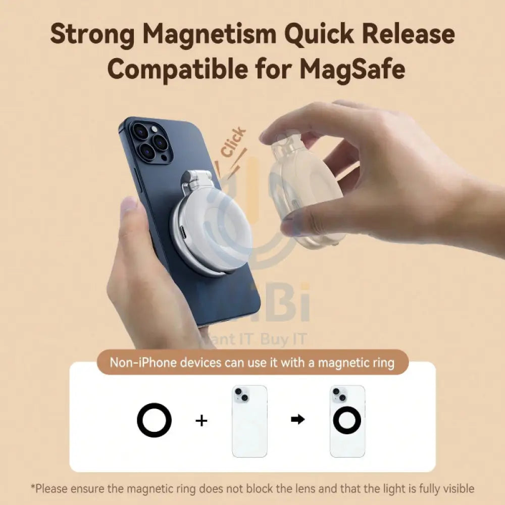 TELESIN Magnetic Selfie Light Magsafe Grip - Silver Accessories > Mobiles & Tablets > Mobiles > Grips