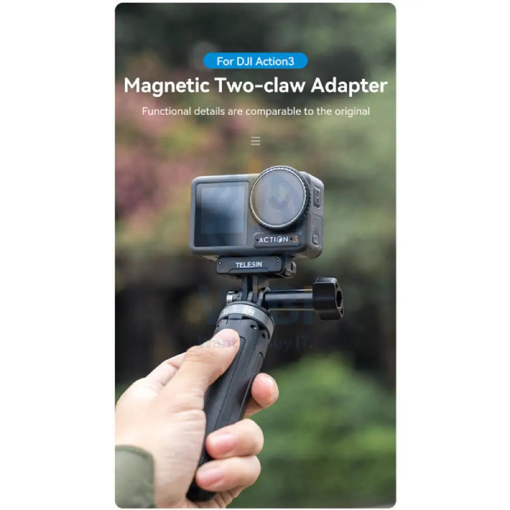 TELESIN Magnetic Two-Claw Adapter for DJI Osmo Action 3 - Black Accessories > Cameras