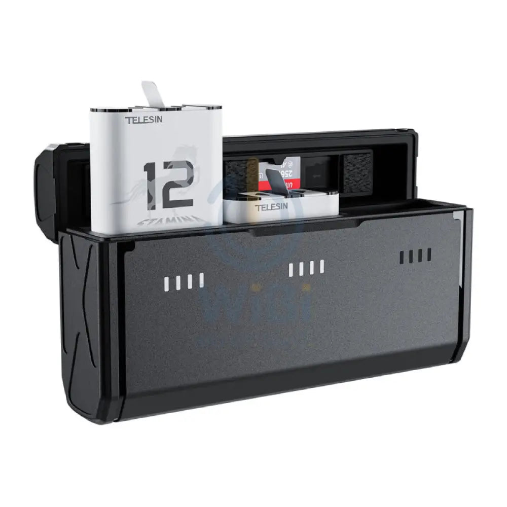 TELESIN Pocket-Size 3-Slot Charger Box & 2 Stamina Batteries Kit for GoPro HERO12/11/10/9 - Black Accessories > Cameras