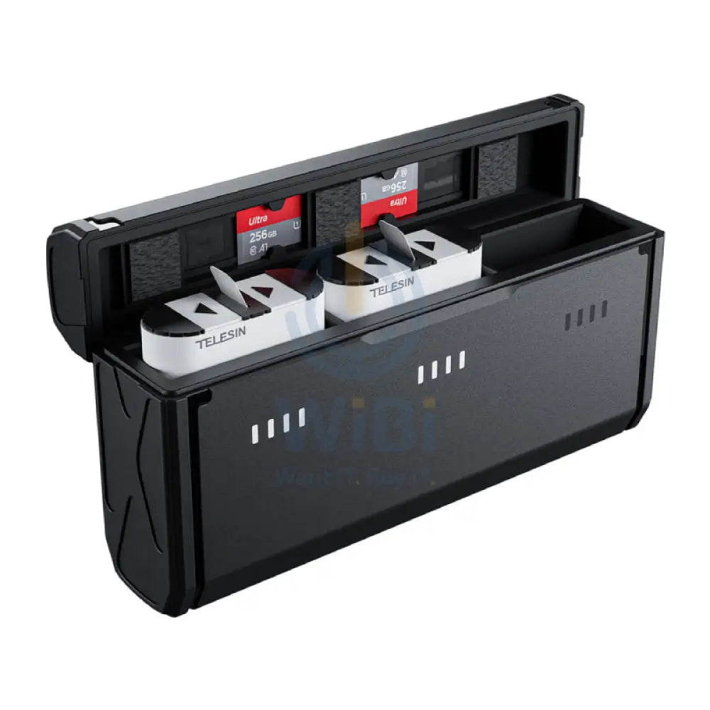 TELESIN Pocket-Size 3-Slot Charger Box & 2 Stamina Batteries Kit for GoPro HERO12/11/10/9 - Black Accessories > Cameras