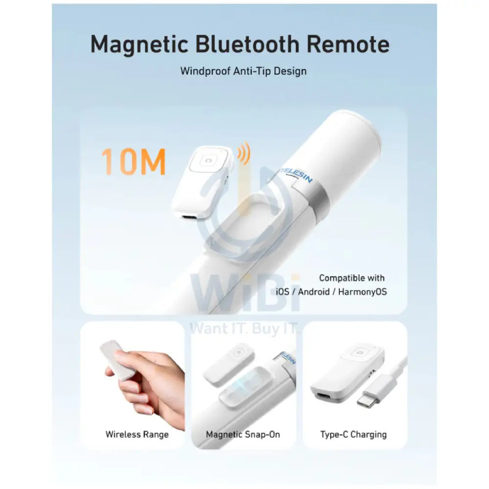 TELESIN Portable Selfie Stick Tripod - White Accessories > Mobiles & Tablets > Mobiles > Mobile Holder / Stands