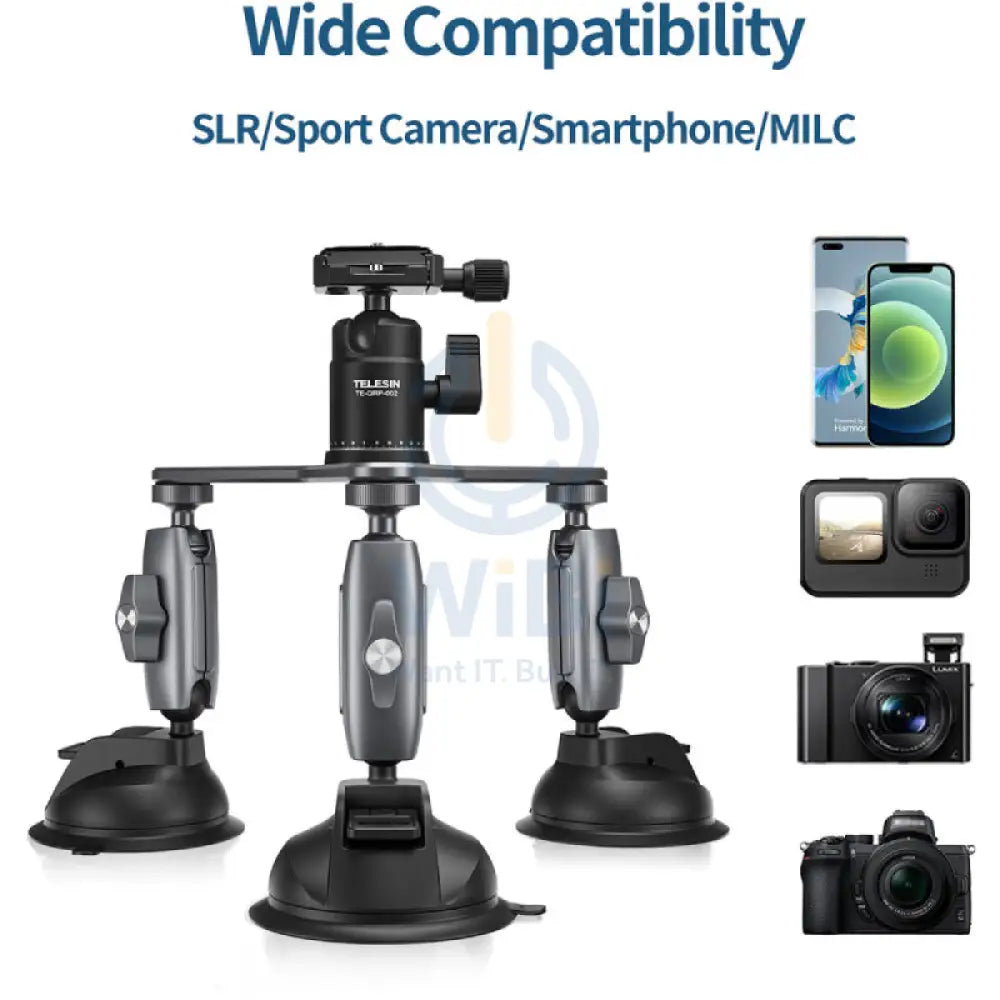 TELESIN Triple Suction Cup Camera Mount - Black Accessories > Cameras