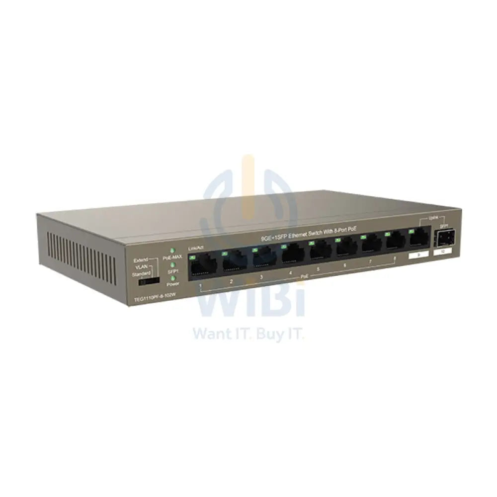 Tenda (TEG1110PF-8-102W) 9GE + 1SFP Ethernet Switch With 8-Port PoE - 20 Gbps / LAN Networking Products > Switches