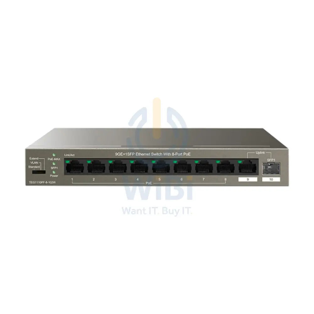 Tenda (TEG1110PF-8-102W) 9GE + 1SFP Ethernet Switch With 8-Port PoE - 20 Gbps / LAN Networking Products > Switches