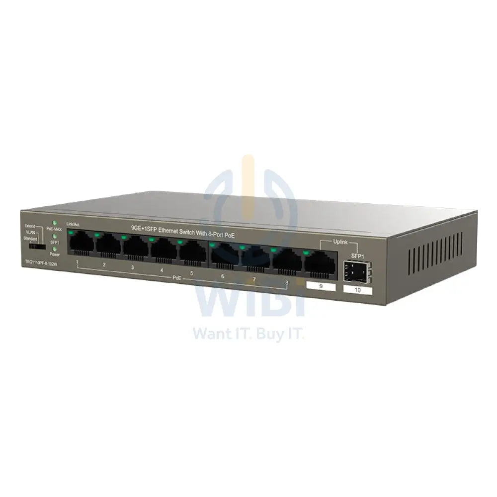 Tenda (TEG1110PF-8-102W) 9GE + 1SFP Ethernet Switch With 8-Port PoE - 20 Gbps / LAN Networking Products > Switches