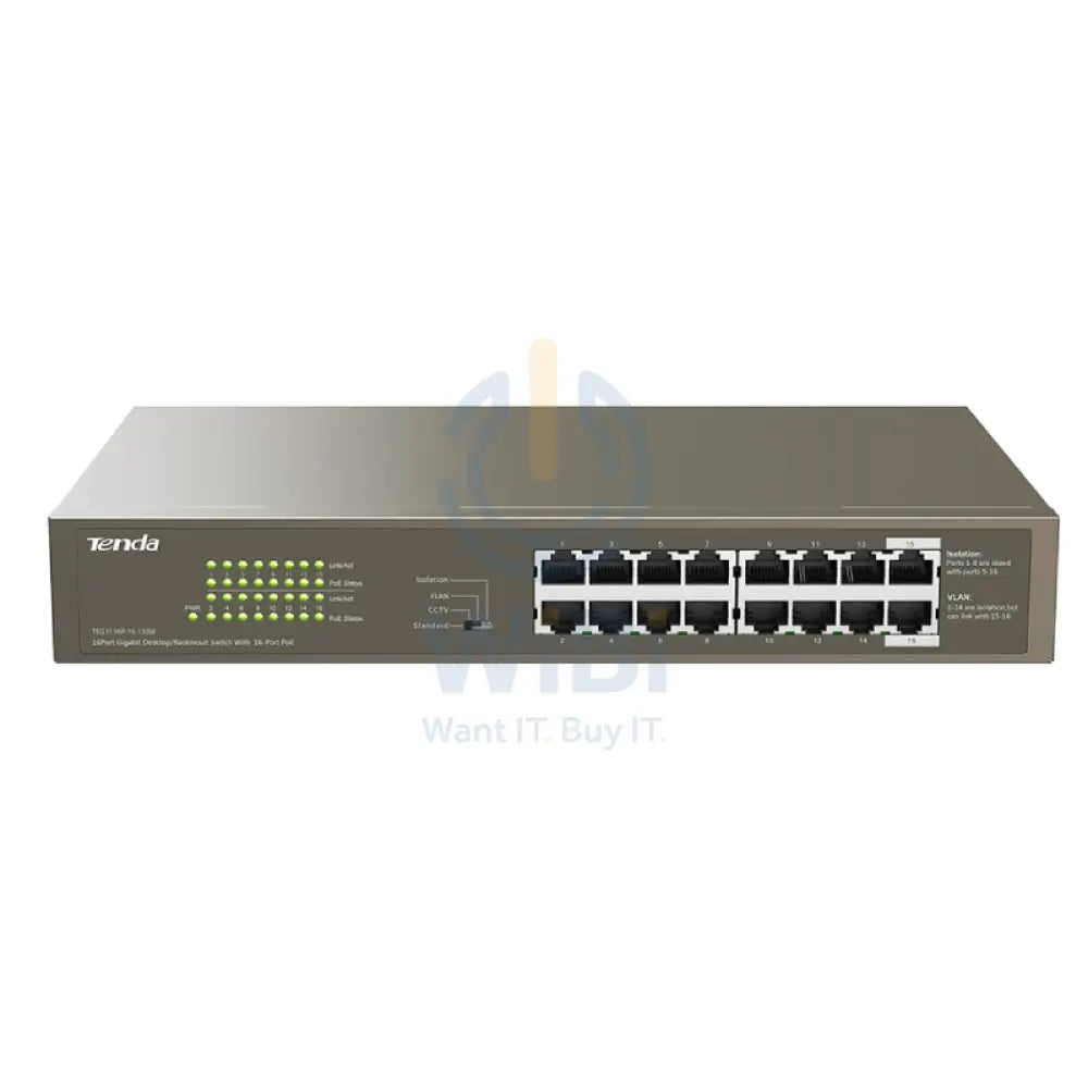Tenda (TEG1116P-16-150W) 16-Port Gigabit Ethernet Switch with 16-Port PoE - 32 Gbps / LAN Networking Products > Switches