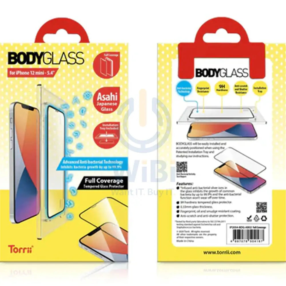 Torrii Bodyglass Anti-Bacterial Coating Full Coverage Curved For Apple iPhone 12 Mini - Black Accessories > Mobiles &