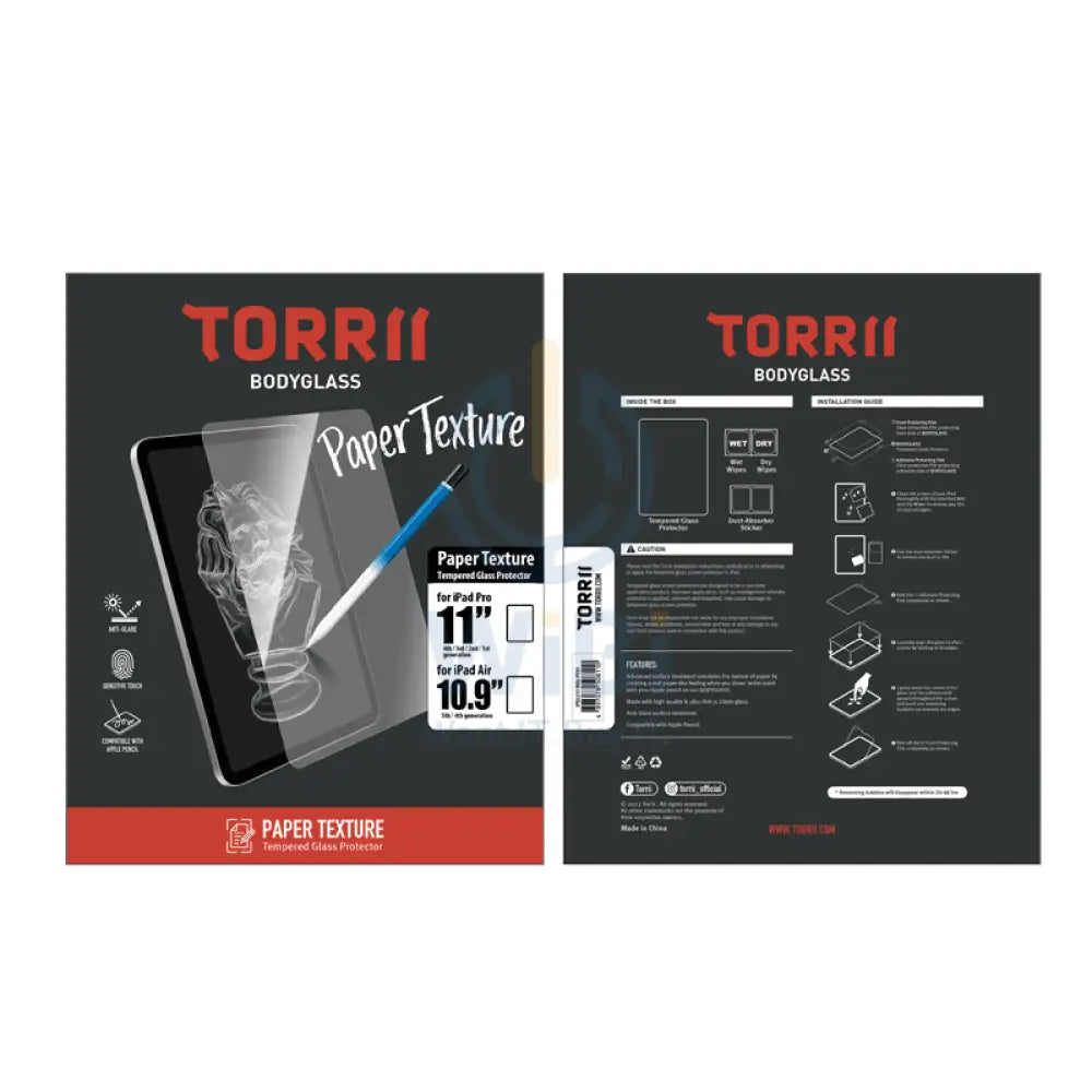 Torrii Bodyglass Paper Texture glass screen protector for Apple iPad Pro 11’’ (4th/3rd/2nd/1st Gen.) & Apple iPad Air