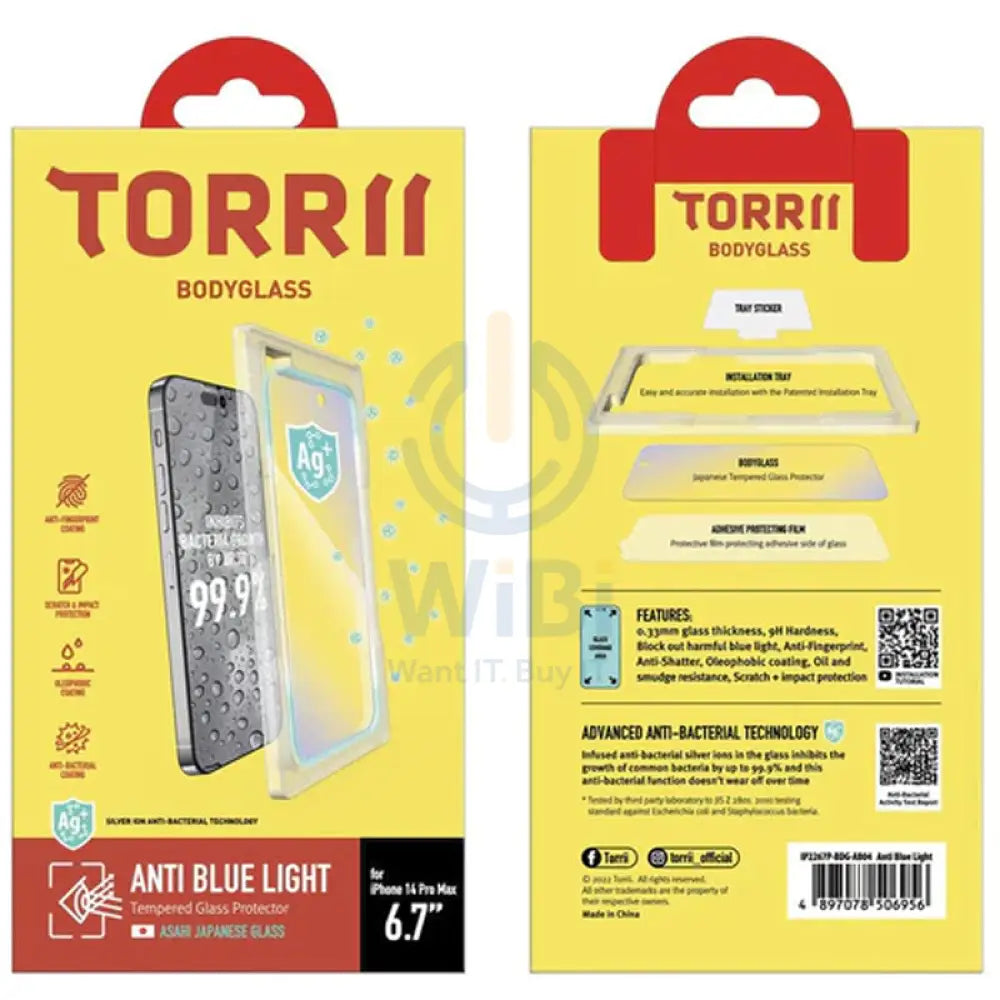 Torrii Bodyglass Screen Protector For Apple iPhone 14 Pro - Anti Blue Light Clear Accessories > Mobiles & Tablets >