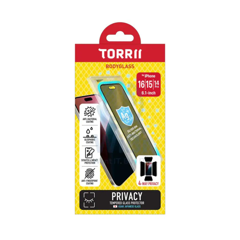 Torrii Bodyglass Screen Protector Tempered Glass - Apple iPhone 16 (6.1”) / 15 / 14 Pro / 4-Way Privacy Accessories >