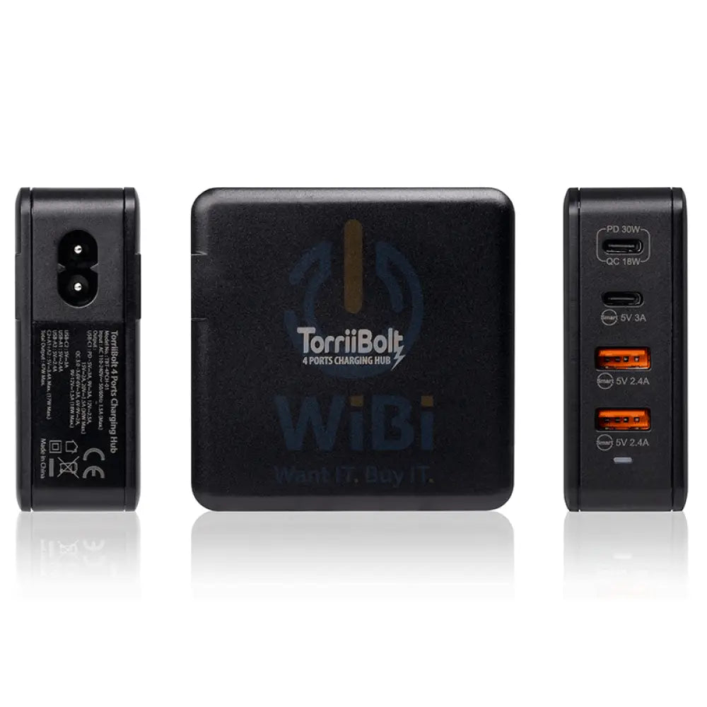 Torrii Bolt 4 Port Charging Hub - 47W / 2 x USB-C / 2 x USB-A / QC 3.0 / Black Accessories > Power Adapters