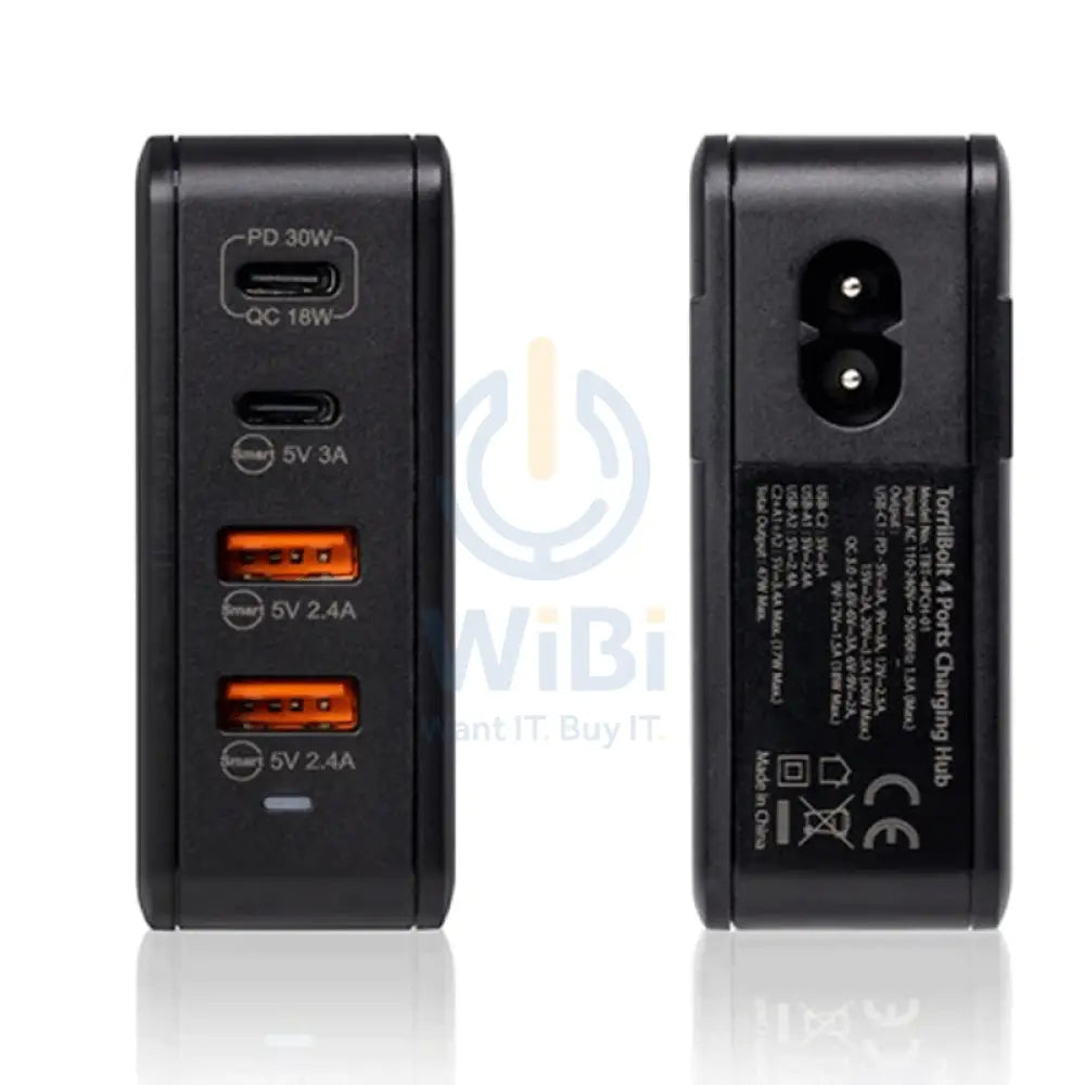 Torrii Bolt 4 Port Charging Hub - 47W / 2 x USB-C / 2 x USB-A / QC 3.0 / Black Accessories > Power Adapters