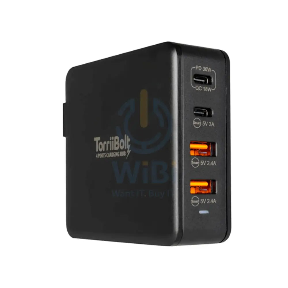 Torrii Bolt 4 Port Charging Hub - 47W / 2 x USB-C / 2 x USB-A / QC 3.0 / Black Accessories > Power Adapters