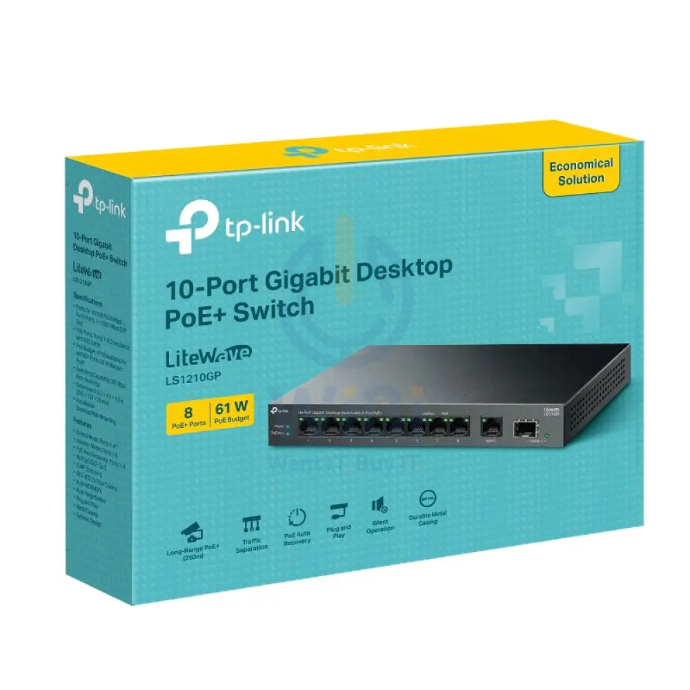 TP-Link (LS1210GP) 10-Port Gigabit Desktop Switch with 8-Port PoE + - 20 Gbps / LAN Networking Products > Switches
